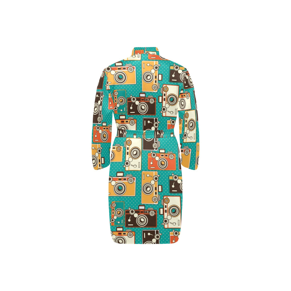 Camera Pattern Print Design 03 Men's Long Sleeve Belted Night Robe