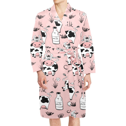 Cows milk product pink background Men's Long Sleeve Belted Night Robe