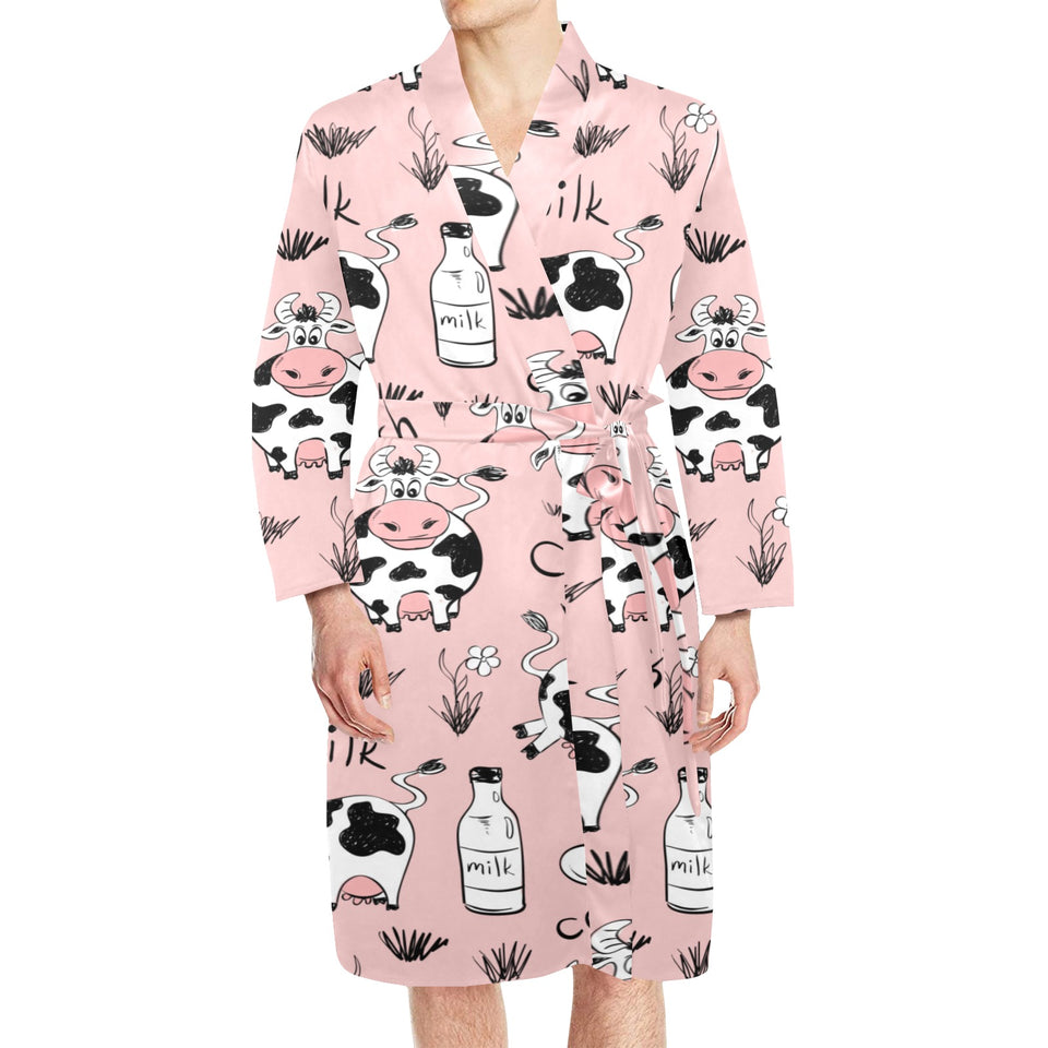Cows milk product pink background Men's Long Sleeve Belted Night Robe