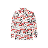 Red mushroom dot pattern Men's Long Sleeve Polo Shirt