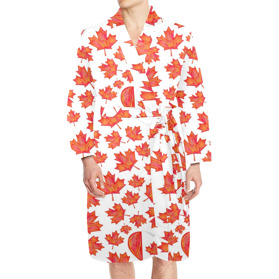 Canada Pattern Print Design 02 Men's Long Sleeve Belted Night Robe