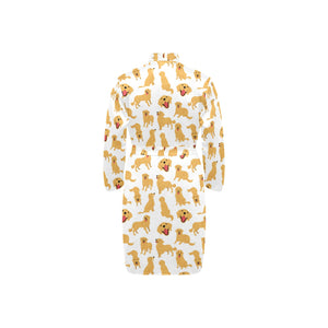 Golden Retriever Pattern Print Design 05 Men's Long Sleeve Belted Night Robe