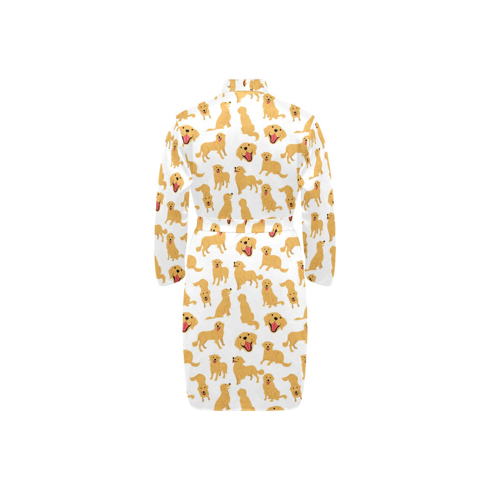 Golden Retriever Pattern Print Design 05 Men's Long Sleeve Belted Night Robe