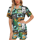 dinosaurs print pattern Women's V-Neck Short Pajama Set