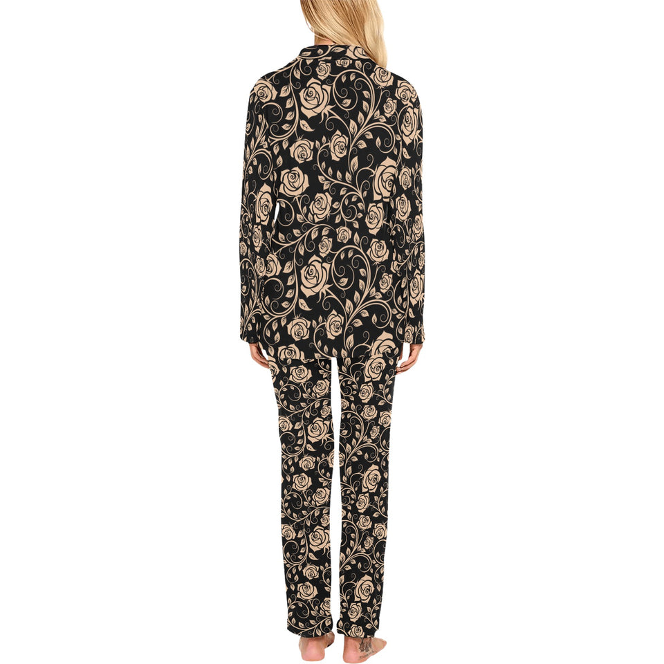 Rose Pattern Print Design 04 Women's Long Pajama Set