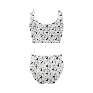 Seagull Pattern Print Design 05 Chest Bowknot High Waisted Bikini Swimsuit
