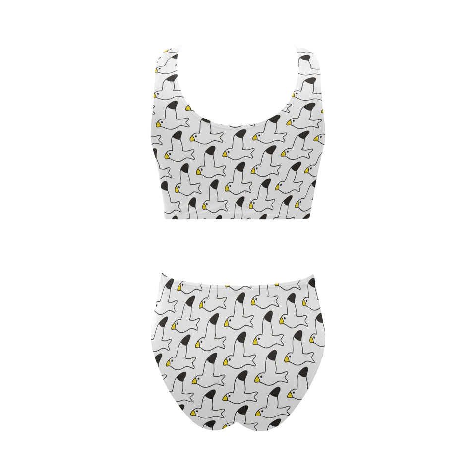 Seagull Pattern Print Design 05 Chest Bowknot High Waisted Bikini Swimsuit