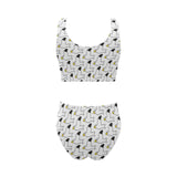 Seagull Pattern Print Design 05 Chest Bowknot High Waisted Bikini Swimsuit