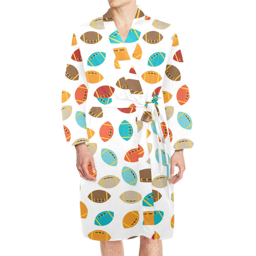 Colorful american football ball pattern Men's Long Sleeve Belted Night Robe