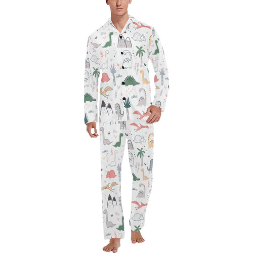 Cute cartoon dinosaurs tree pattern Men's Long Pajama Set