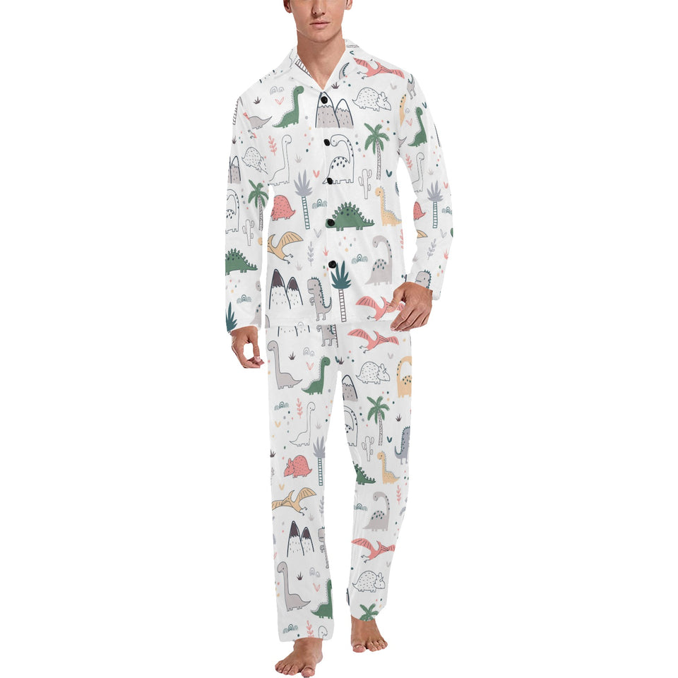 Cute cartoon dinosaurs tree pattern Men's Long Pajama Set