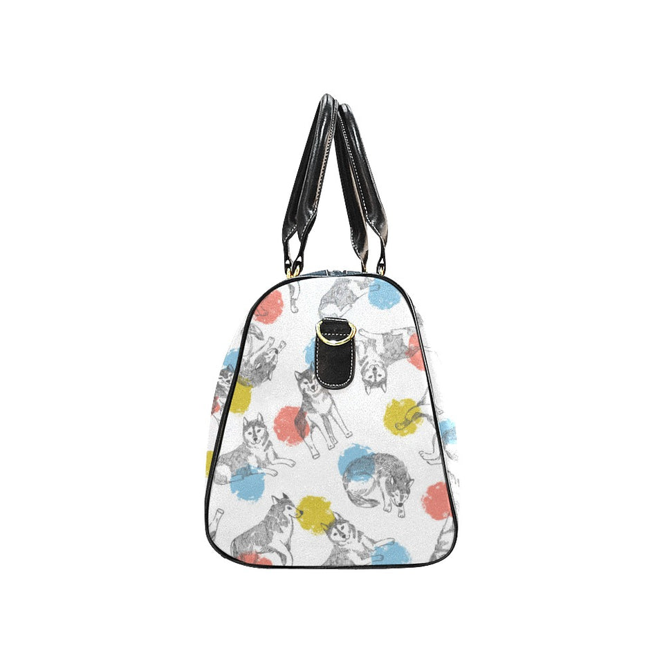 Siberian husky and colorful circle pattern Travel Bag