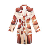 American football ball design pattern Women's Long Sleeve Belted Night Robe