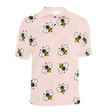Cute bee flower pattern pink background Men's All Over Print Polo Shirt