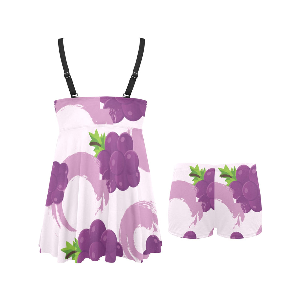 Cute Grape pattern Chest Sexy Pleated Two Piece Swim Dress