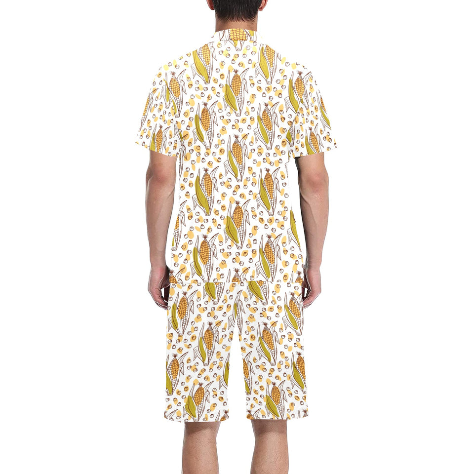 Corn Pattern Print Design 02 Men's V-Neck Short Pajama Set