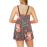 fox leaves mushroom pattern Chest Sexy Pleated Two Piece Swim Dress
