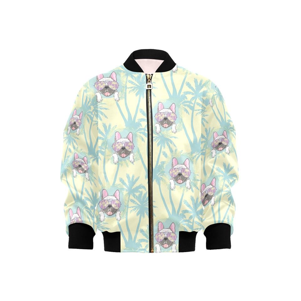 French bulldog hawaii blackground Kids' Boys' Girls' Bomber Jacket