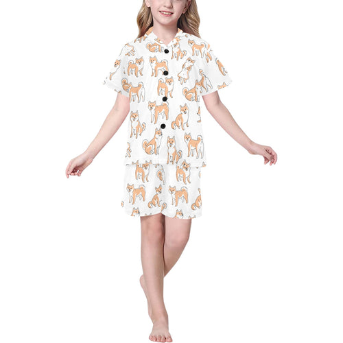 shiba inu dog pattern Kids' Boys' Girls' V-Neck Short Pajama Set