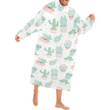 Pastel color cactus pattern Blanket Robe with Sleeves