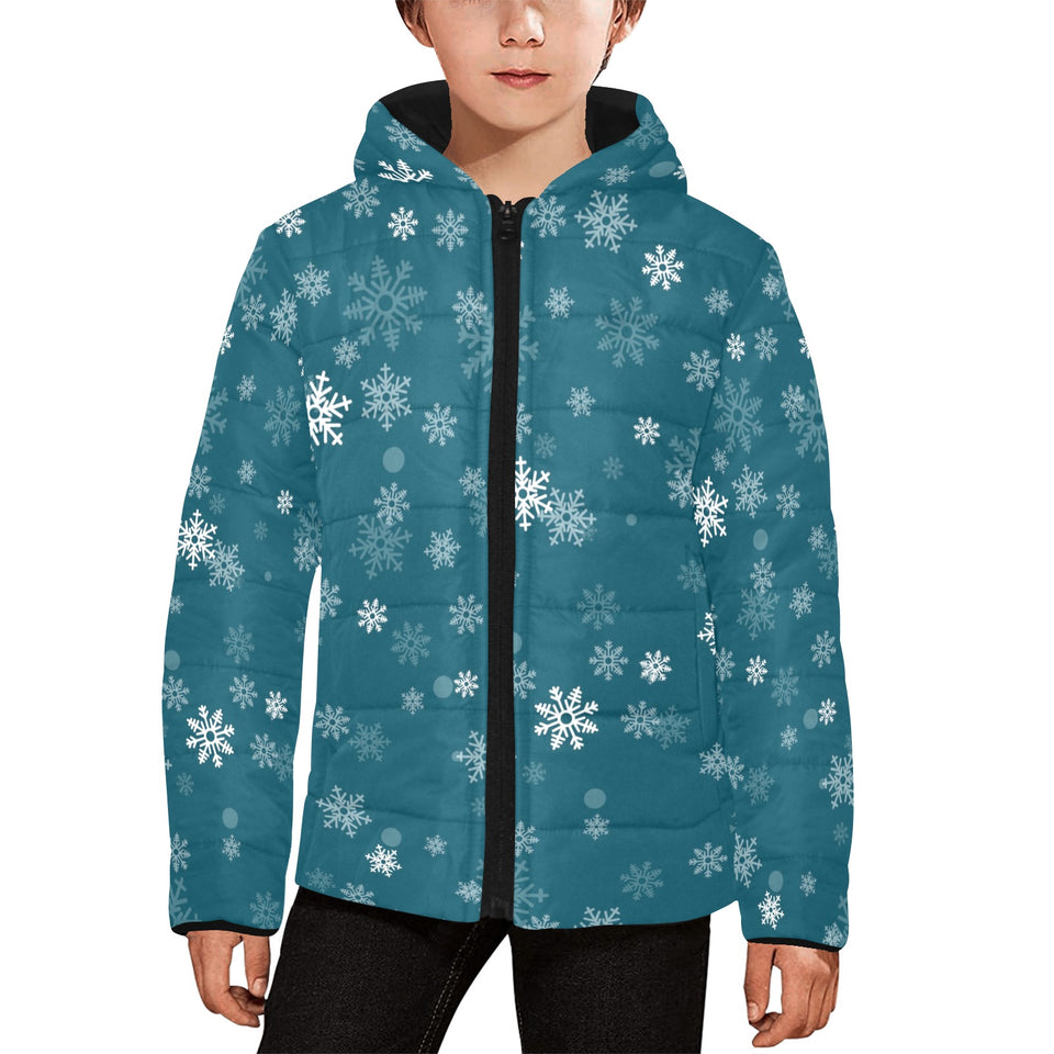 Snowflake pattern dark background Kids' Boys' Girls' Padded Hooded Jacket