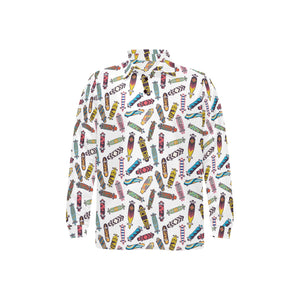 Skate Board Pattern Print Design 05 Men's Long Sleeve Polo Shirt