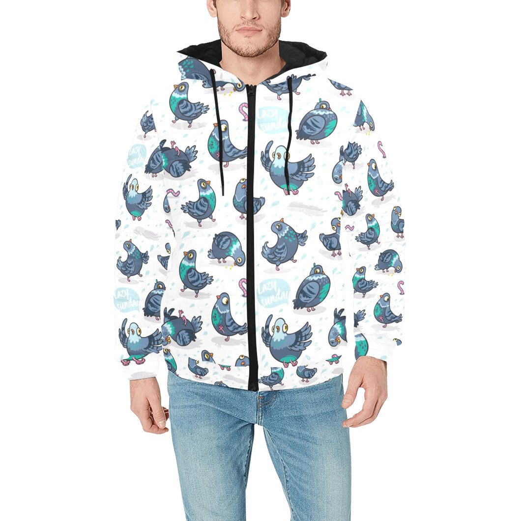 Pigeon Pattern Print Design 02 Men's Padded Hooded Jacket