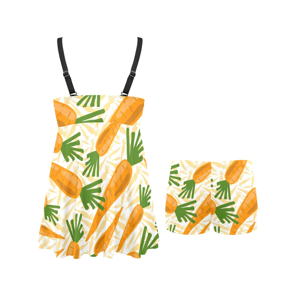 Carrot Pattern Print Design 01 Chest Sexy Pleated Two Piece Swim Dress
