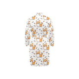 Cute corgi heart star bone pattern Men's Long Sleeve Belted Night Robe