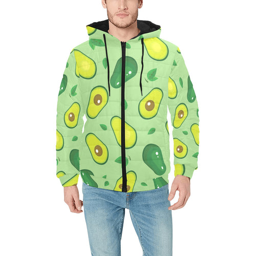 Avocado pattern green background Men's Padded Hooded Jacket