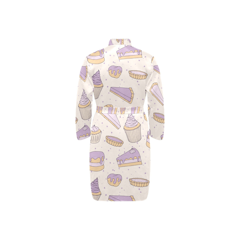 Cakes pies tarts muffins and eclairs purple bluebe Men's Long Sleeve Belted Night Robe