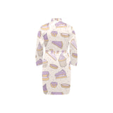 Cakes pies tarts muffins and eclairs purple bluebe Men's Long Sleeve Belted Night Robe