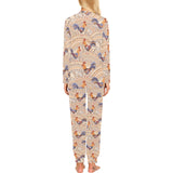 Cute rooster chicken cock floral ornament backgrou Women's All Over Print Pajama Set