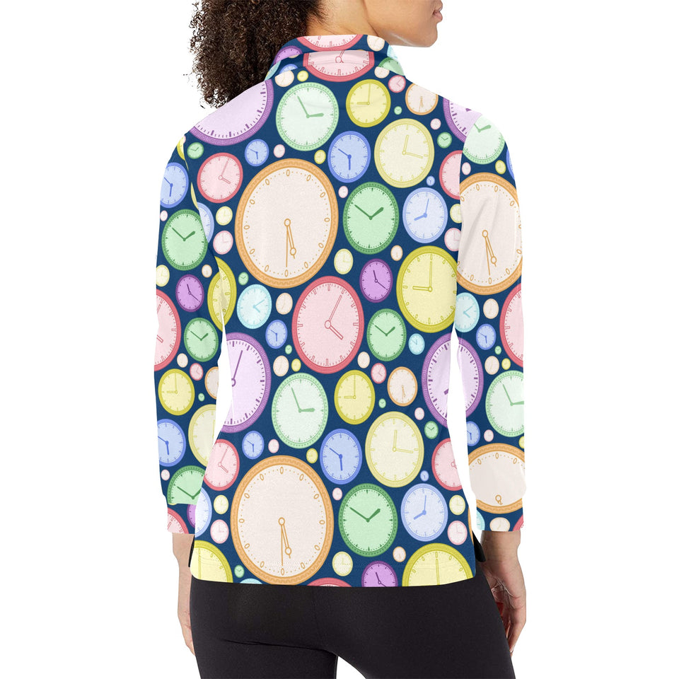 Colorful clock background Women's Long Sleeve Polo Shirt