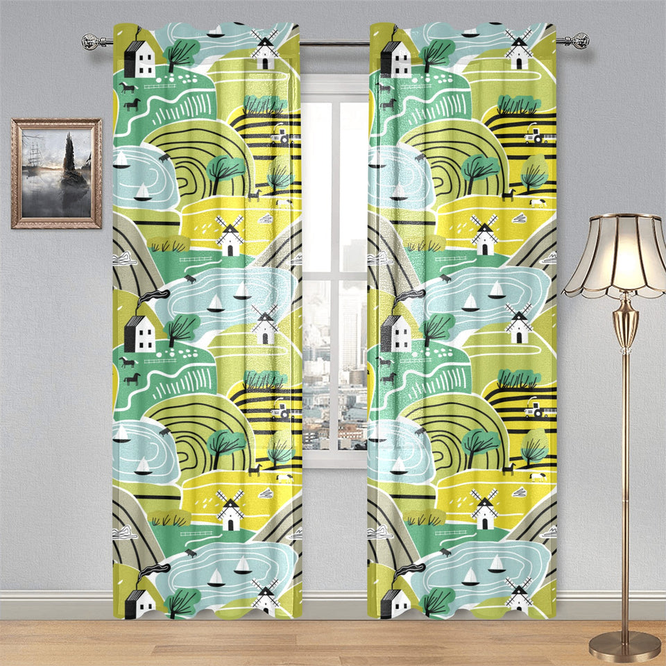 Hand drawn windmill pattern Gauze Curtain