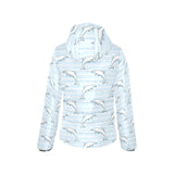 Dolphin blue striped background Women's Padded Hooded Jacket