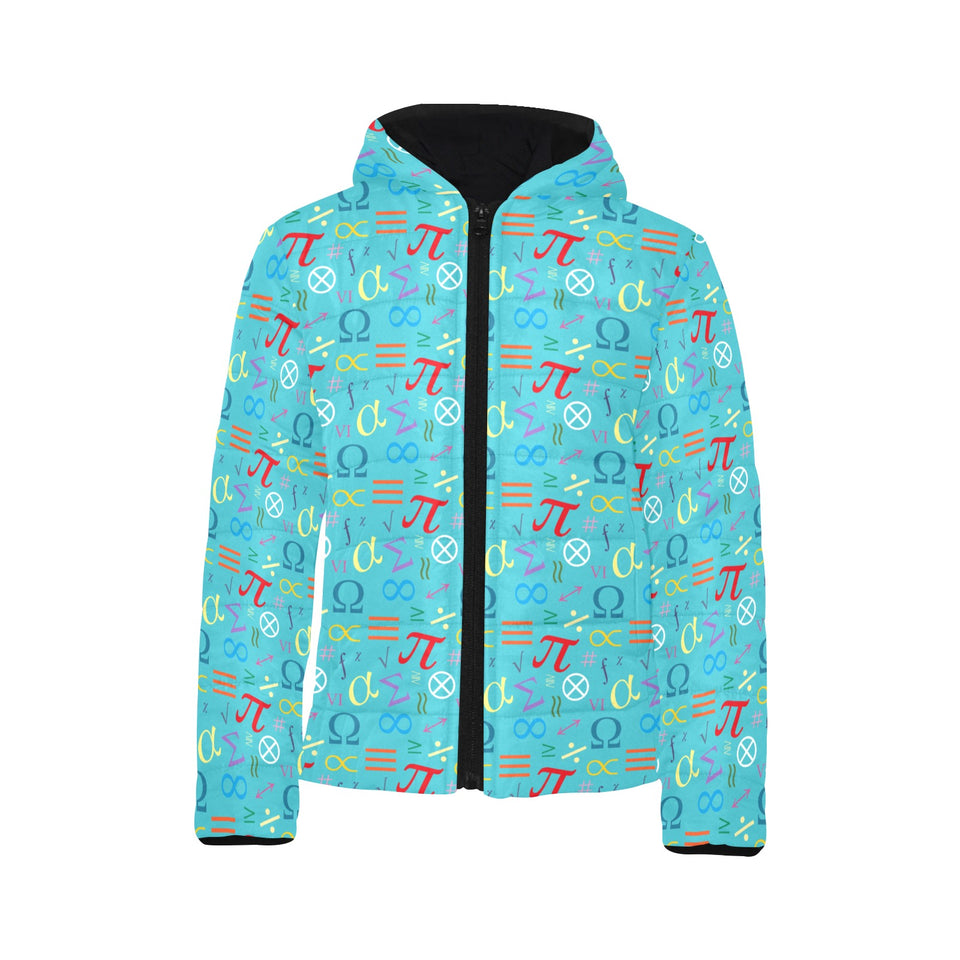 Math Pattern Print Design 02 Kids' Boys' Girls' Padded Hooded Jacket