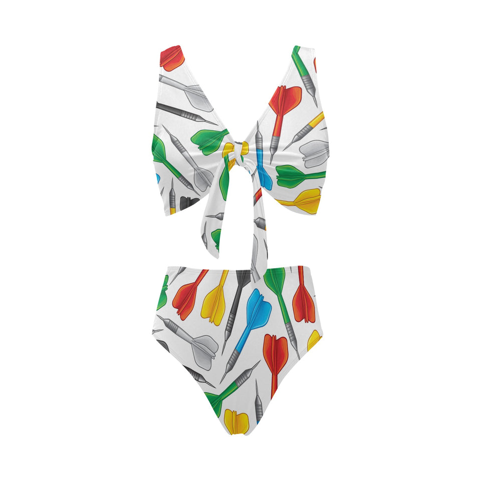 Darts Pattern Print Design 03 Chest Bowknot High Waisted Bikini Swimsuit