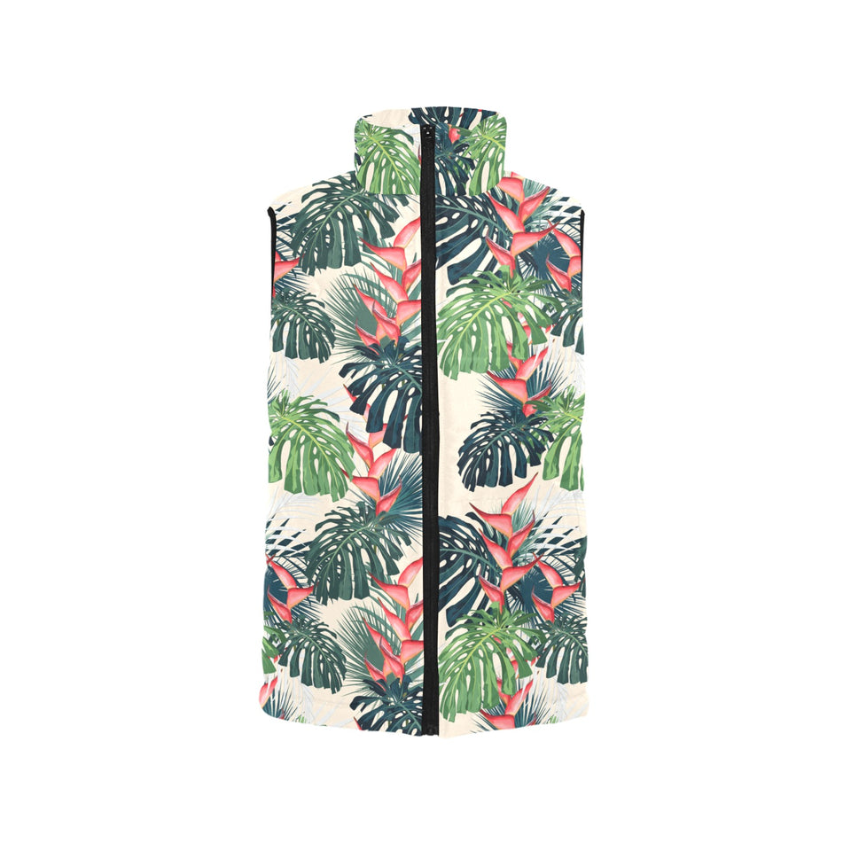 heliconia flowers, palm and monstera leaves Women's Padded Vest