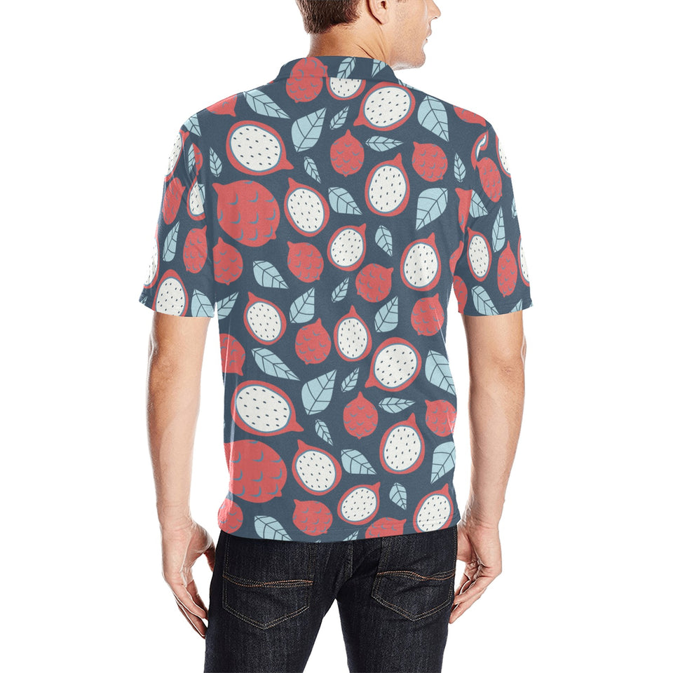 dragon fruits dark blue background Men's All Over Print Polo Shirt