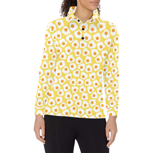 Fried Eggs Pattern Print Design 05 Women's Long Sleeve Polo Shirt