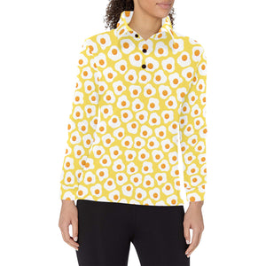 Fried Eggs Pattern Print Design 05 Women's Long Sleeve Polo Shirt