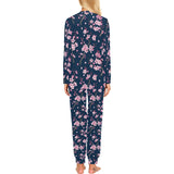 Pink sakura cherry blossom blue background Women's All Over Print Pajama Set