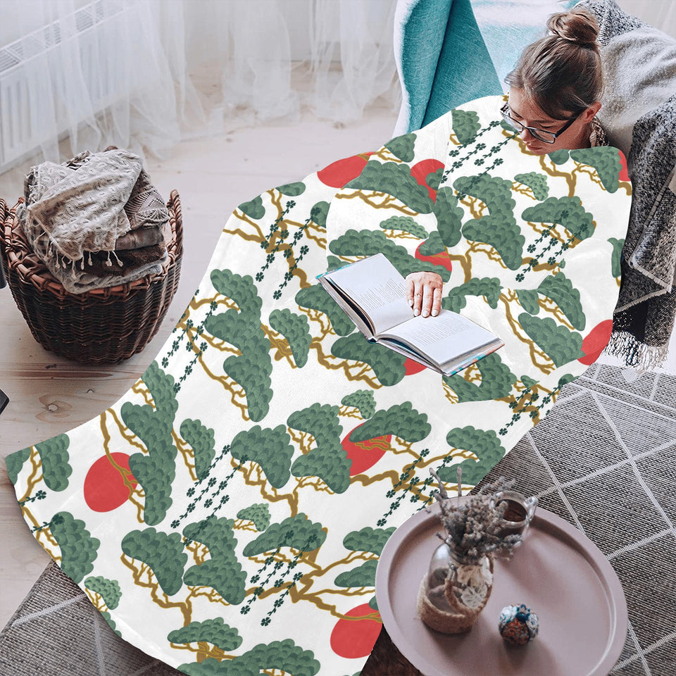 Bonsai red sun japanese pattern Blanket Robe with Sleeves