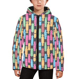 Skate Board Pattern Print Design 02 Kids' Boys' Girls' Padded Hooded Jacket