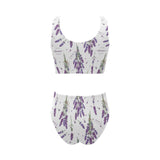 lavender flower design pattern Chest Bowknot High Waisted Bikini Swimsuit