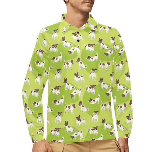 Jack Russel Pattern Print Design 01 Men's Long Sleeve Polo Shirt