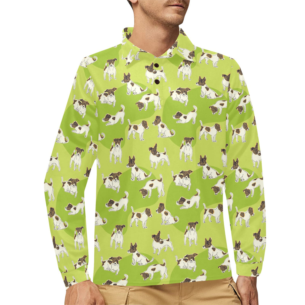 Jack Russel Pattern Print Design 01 Men's Long Sleeve Polo Shirt