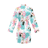 Toucan tropical flower leave pattern Women's Long Sleeve Belted Night Robe