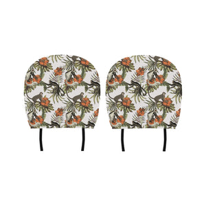 Monkey red hibiscus flower palm leaves floral patt Car Headrest Cover